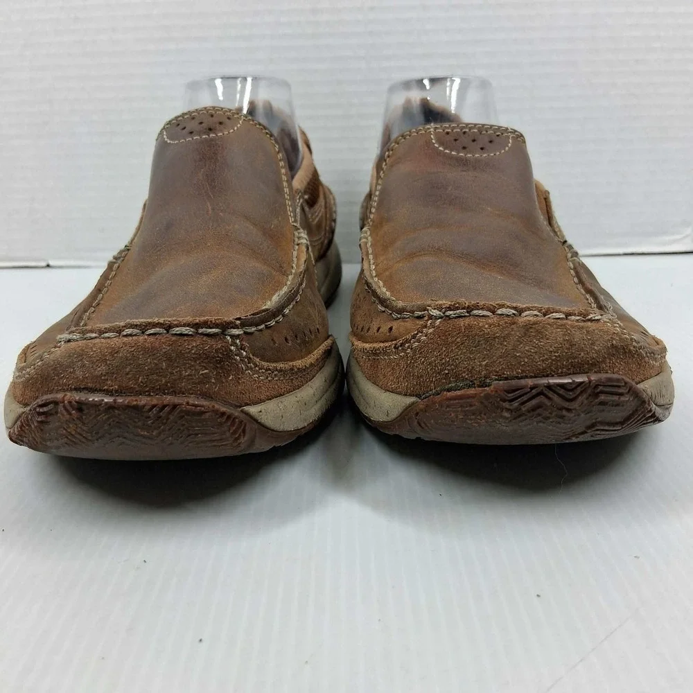 Clarks Mens 30539 Brown Leather Suede Slip On Loafers Moc Toe Shoes Size 9M